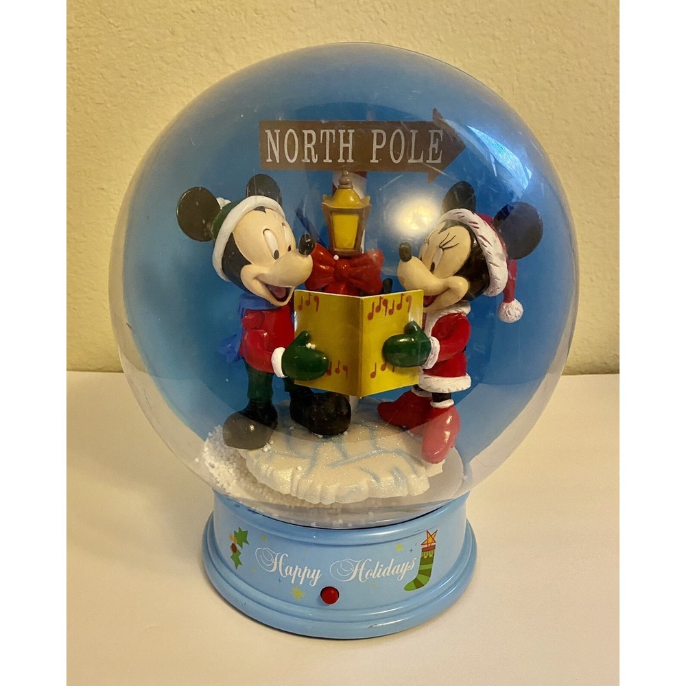 GEMMY Disney Mickey & Minnie Christmas Musical Waterless‎ Snow Globe Works AS-IS